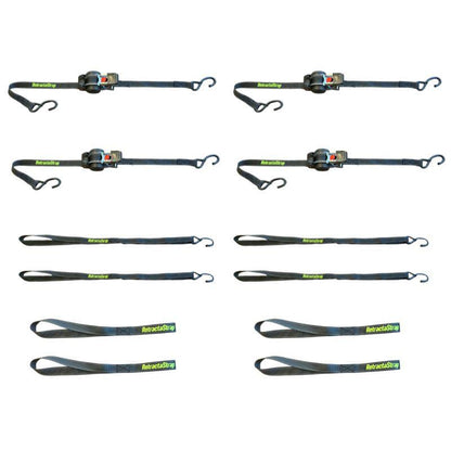 Retractastrap The OG Multi Extension Quad Pack retractable ratchet straps quad pack with extension and shackle straps