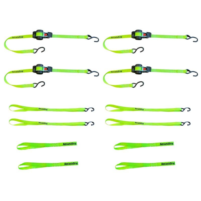 Retractastrap The OG Multi Extension Quad Pack retractable ratchet straps quad pack with extension and shackle straps