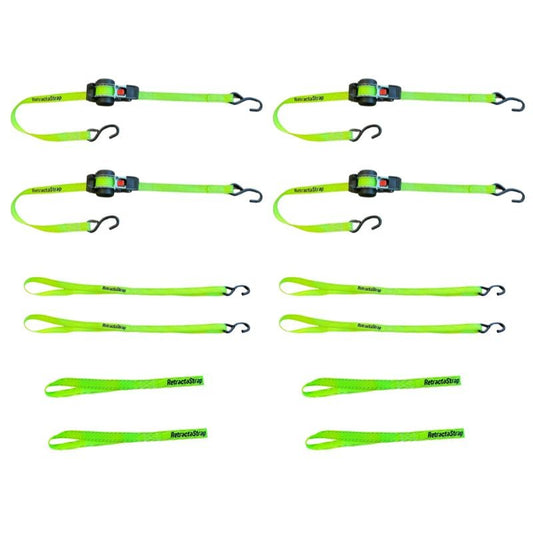 Retractastrap The OG Multi Extension Quad Pack retractable ratchet straps quad pack with extension and shackle straps