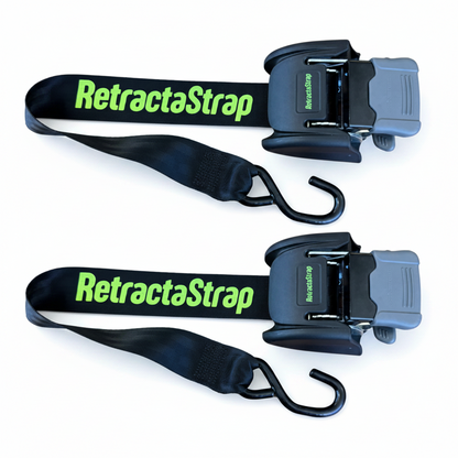 Retractastrap The Captain Boat Retractable Ratchet Straps twin pack with marine-grade black webbing and stainless steel hardware